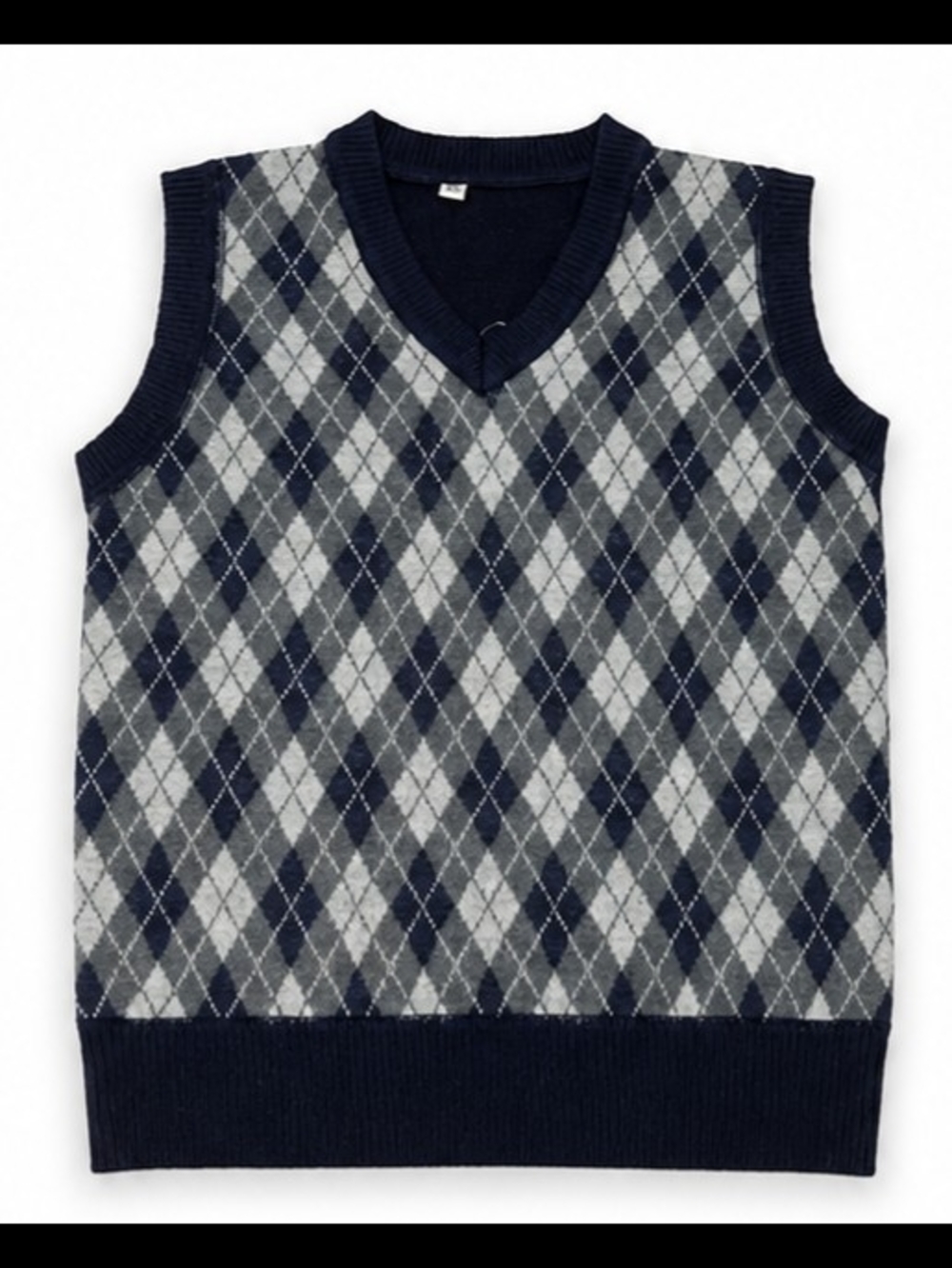 Kids Argyle Sweater Vest Gray & Navy Diamond Knit | Size 130 (US 7–8 / 7Y